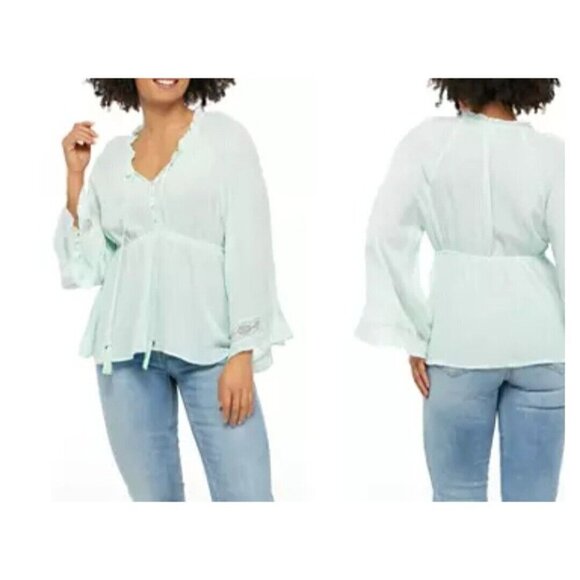 American Rag Women's Kimono Sleeve Peasant Top Opal Blue Size Medium - Picture 4 of 7